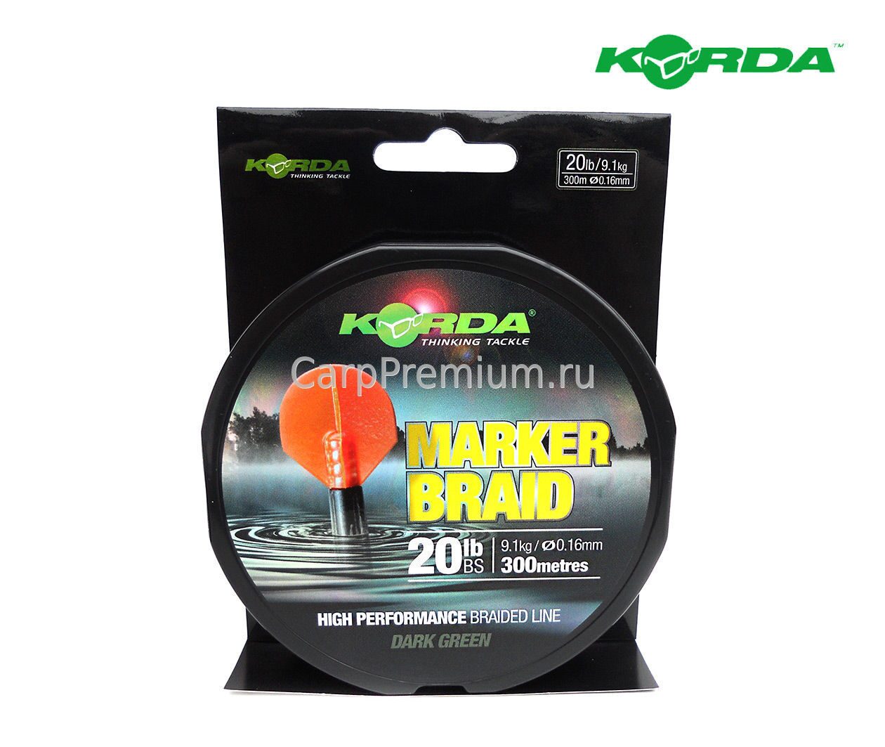 Плетенка для маркера 0.16 мм Зеленая Korda (Корда) - Marker Braid Dark Green 9.1 кг / 20 lb, 300 м