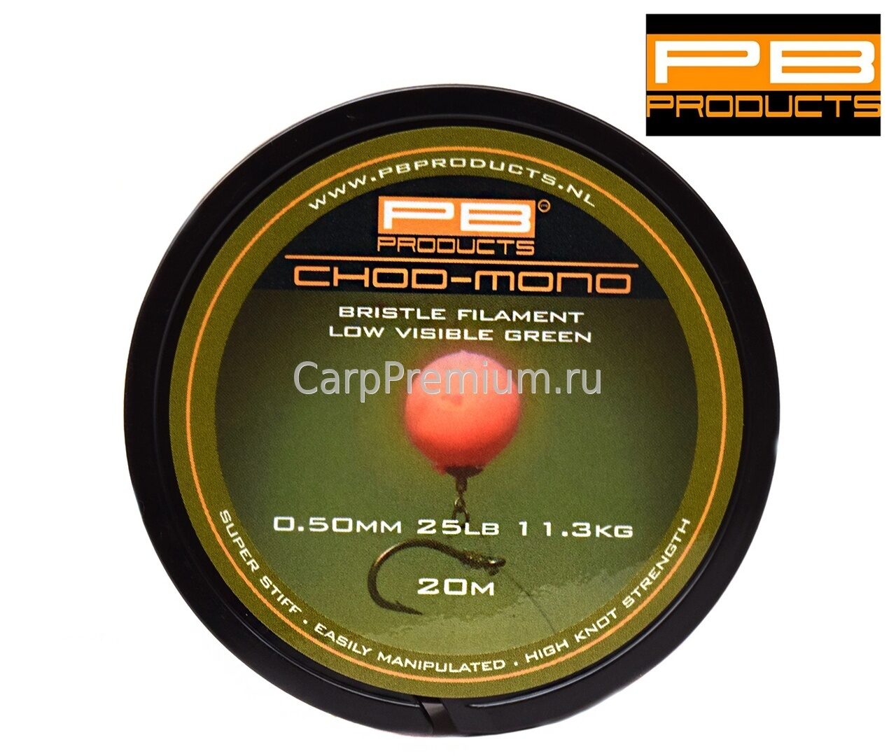 Поводковый материал жёсткий моно 0.50 мм PB Products - Chod Mono 11.4 кг / 25lb, 20 м