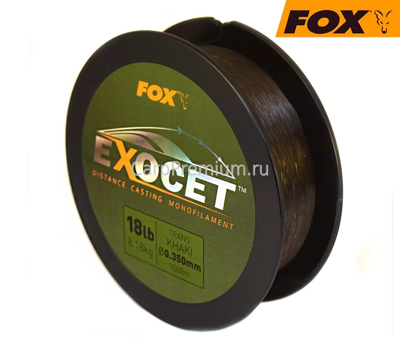 Леска Монофильная карповая 0.350 мм Fox (Фокс) - Exocet Mono Trans Khaki 8.18 кг/18lb, 1000 м