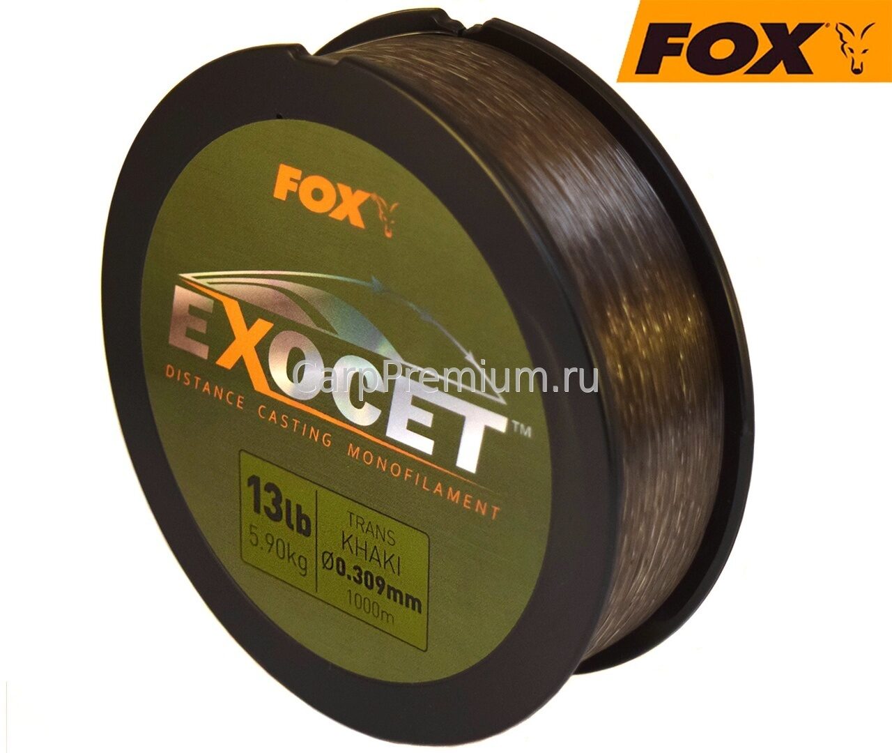 Леска Монофильная карповая 0.309 мм Fox (Фокс) - Exocet Mono Trans Khaki 5.9 кг/ 13lb, 1000 м