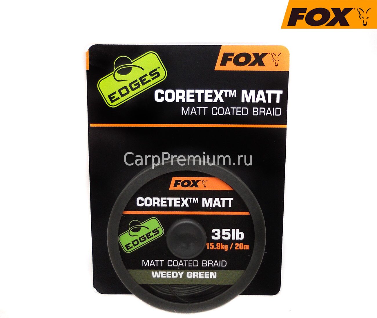 Поводковый материал в оплетке Зеленый 15.9 кг Fox (Фокс) - EDGES Coretex Matt - Weedy Green 35lb, 20 м