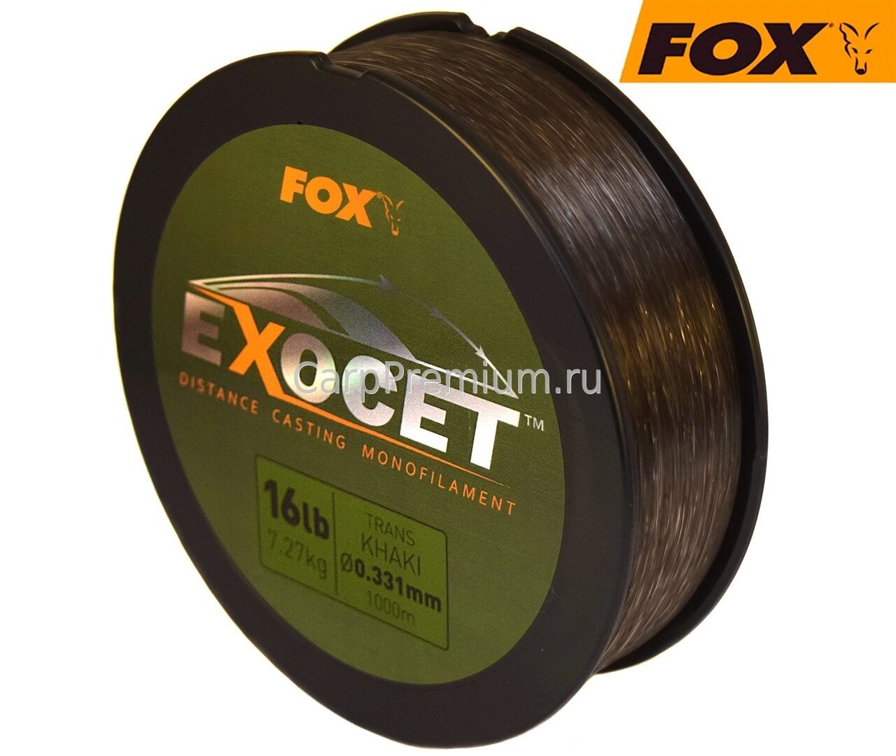 Леска Монофильная карповая 0.331 мм Fox (Фокс) - Exocet Mono Trans Khaki 7.27 кг/ 16lb, 1000 м