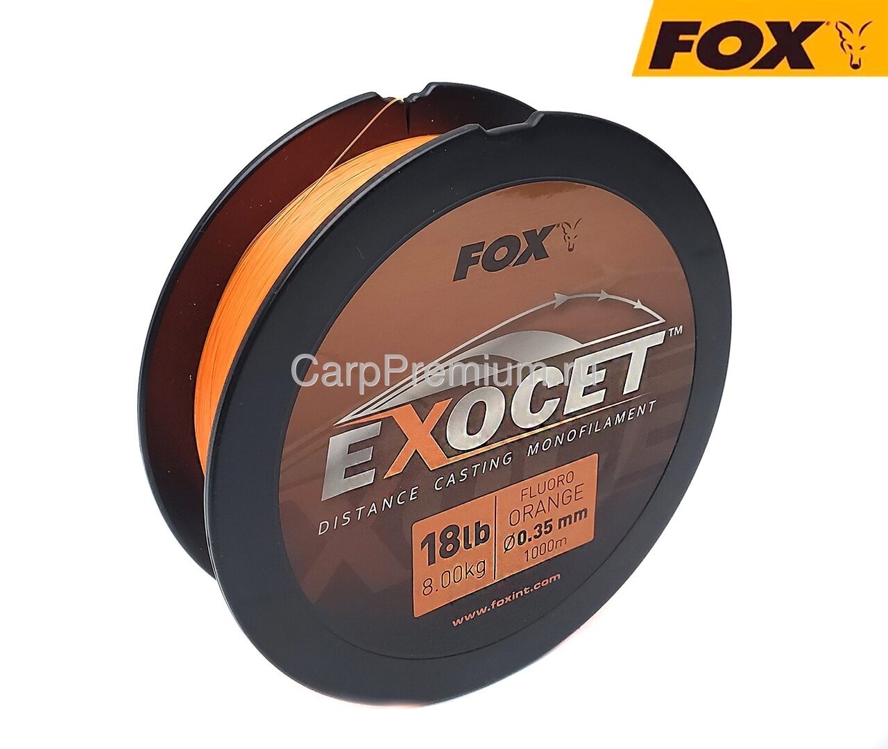 Леска Монофильная карповая 0.35 мм Флюро-Оранжевая Fox (Фокс) - Exocet Fluoro Orange Mono 18lb / 8.0 кг, 1000 м